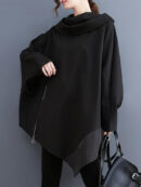 Long Sleeves Loose Asymmetric Split-Joint Zipper Heaps Collar Sweatshirt Tops