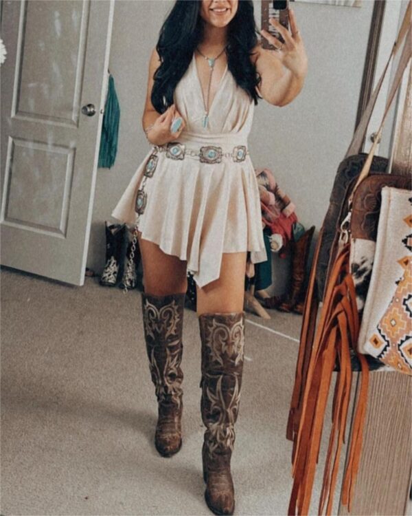 Sexy White V-neck Vest Mini Dress - Image 2