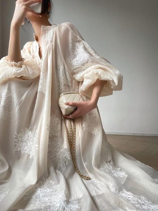 Spring Women Embroidery Evening Party Dresses Elegant Lantern Sleeve Vintage Casual A-Line Dress Female Fashion Vestidos Robe - Image 2