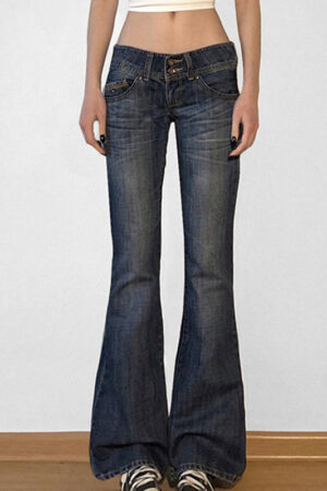 Blue Y2k Low Rise Slim Flare Jeans