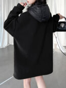 Hooded Long Sleeves Buttoned Drawstring Split-Joint Velvet Hoodies Tops