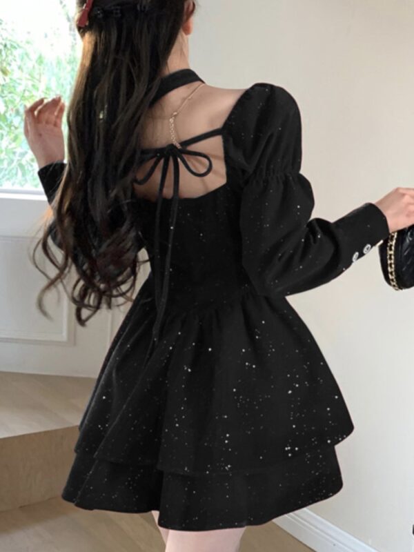 Christmas Party Velvet Mini Dress Women Long Sleeve Square Collar Autumn Birthday Party Princess Dresses Vintage A-line Vestidos - Image 2