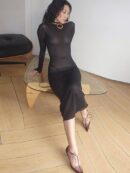 Sexy Backless Strappy Dress Summer Elegant Outfits for Women Long Sleeve Tulle Maxi Dresses Vestido