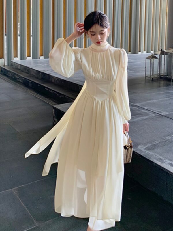 Summer New Elegant Chiffon Dress Women Slim Ruffles Long Sleeve A-line Evening Party Dresses Prom Robe Korean Fashion Vestido - Image 3