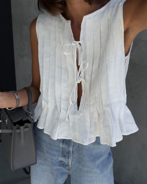 Cotton Linen Sleeveless Lace-up Cardigan Vest - Image 3