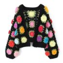 TARUXY Knitted Cardigan Women Autumn Hollow Out Splice Flower Short Sweater Vest Women’s Street Fashion Vitage Sweater Woman New