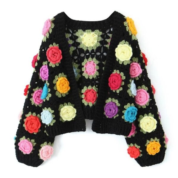 TARUXY Knitted Cardigan Women Autumn Hollow Out Splice Flower Short Sweater Vest Women’s Street Fashion Vitage Sweater Woman New - Image 4