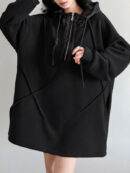 Hooded Long Sleeves Buttoned Drawstring Split-Joint Velvet Hoodies Tops