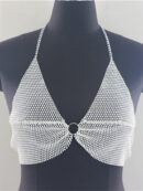 Taruxy Rhinestones Wrap Chest Vest Tops Women Summer V-Neck Backless Sexy Tank Tops Hot Girls Sparkly Streetwear Y2K Tops Tee