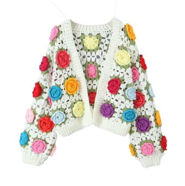 TARUXY Knitted Cardigan Women Autumn Hollow Out Splice Flower Short Sweater Vest Women’s Street Fashion Vitage Sweater Woman New - Image 3